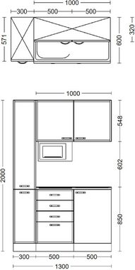 Flex-Well Küche Nano, Gesamtbreite 130 cm, mit Apothekerschrank und Mikrowelle etc.