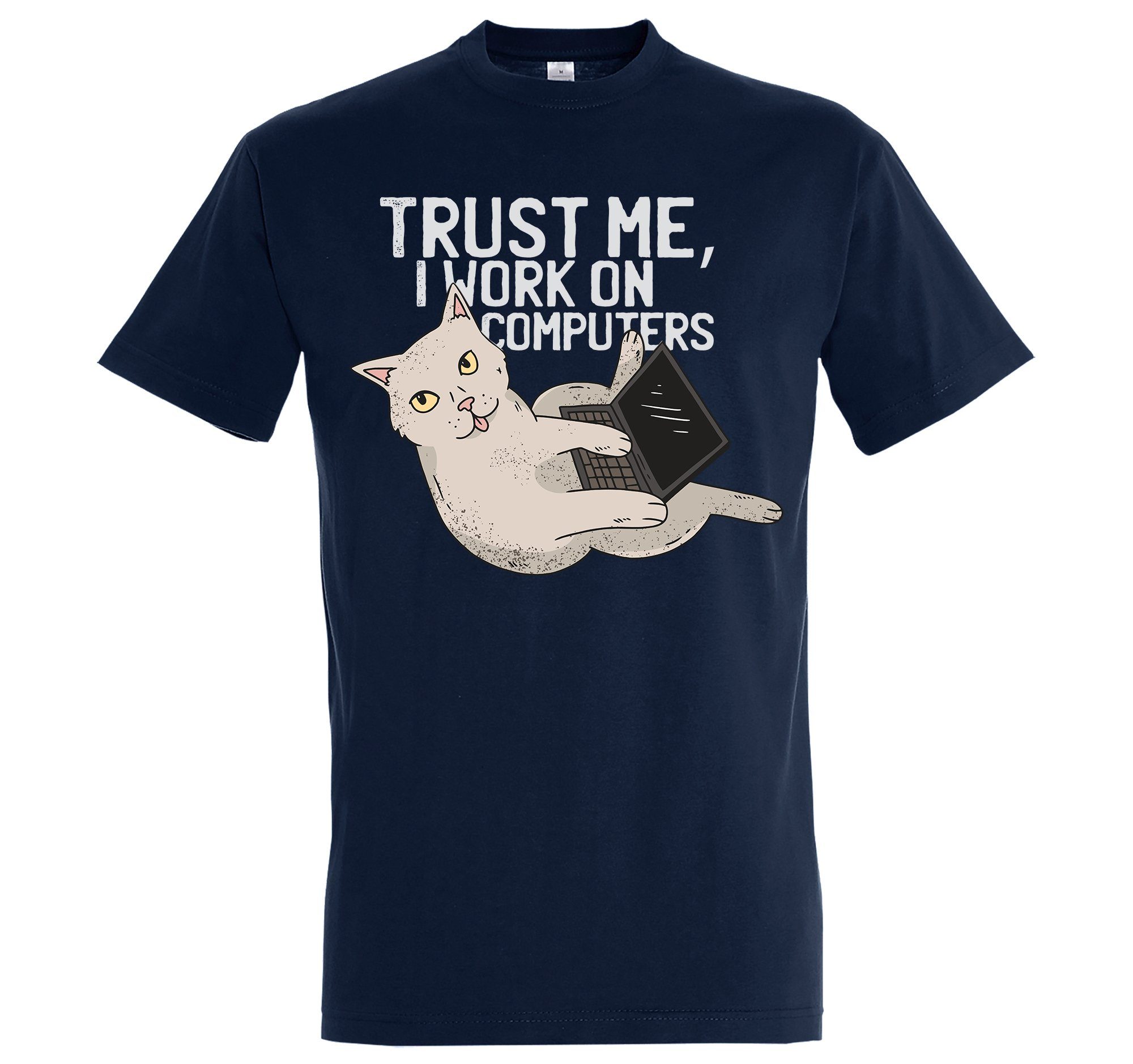 Youth Designz T-Shirt "Trust Me, I Work On Computers" Herren Shirt mit trendigem Frontprint Navyblau