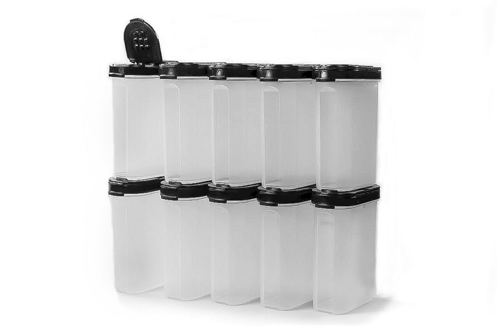 Tupperware Gewürz-Riese 270 Ml, 4er-Set Schwarz – Aromadicht, Stapelbar