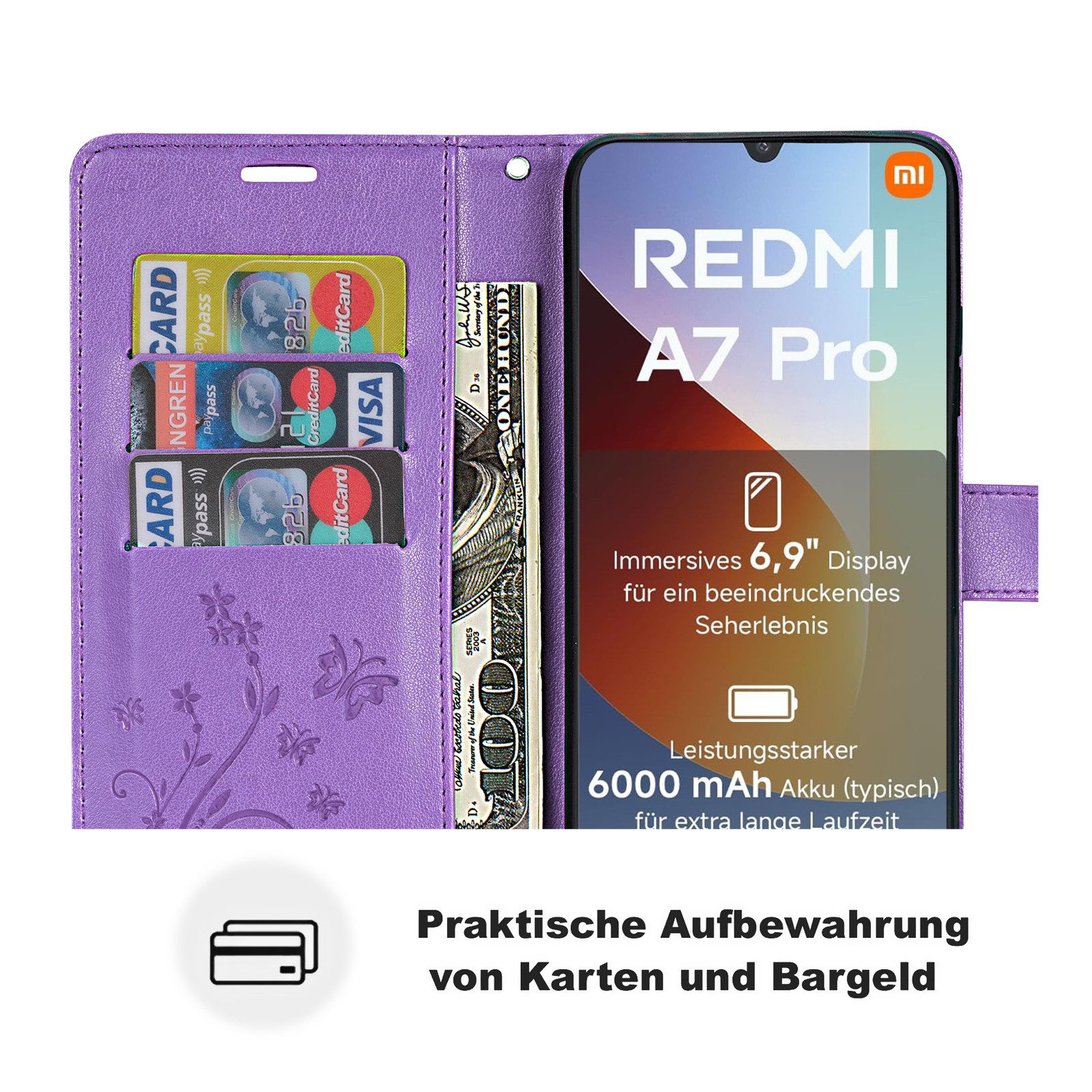 betterfon Handyhülle für Xiaomi Modelle Hülle mit [Kartenfächern], Bookstyle-Hülle: Magnetverschluss 3 Kartenfächer & Standfunktion – Bild 3 von 5