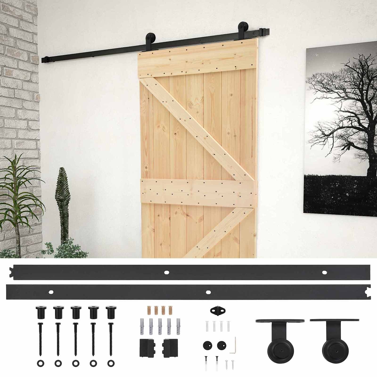vidaXL Schiebetür Schiebetür Natürlich und Schwarz 80 x 210 cm (1-St)