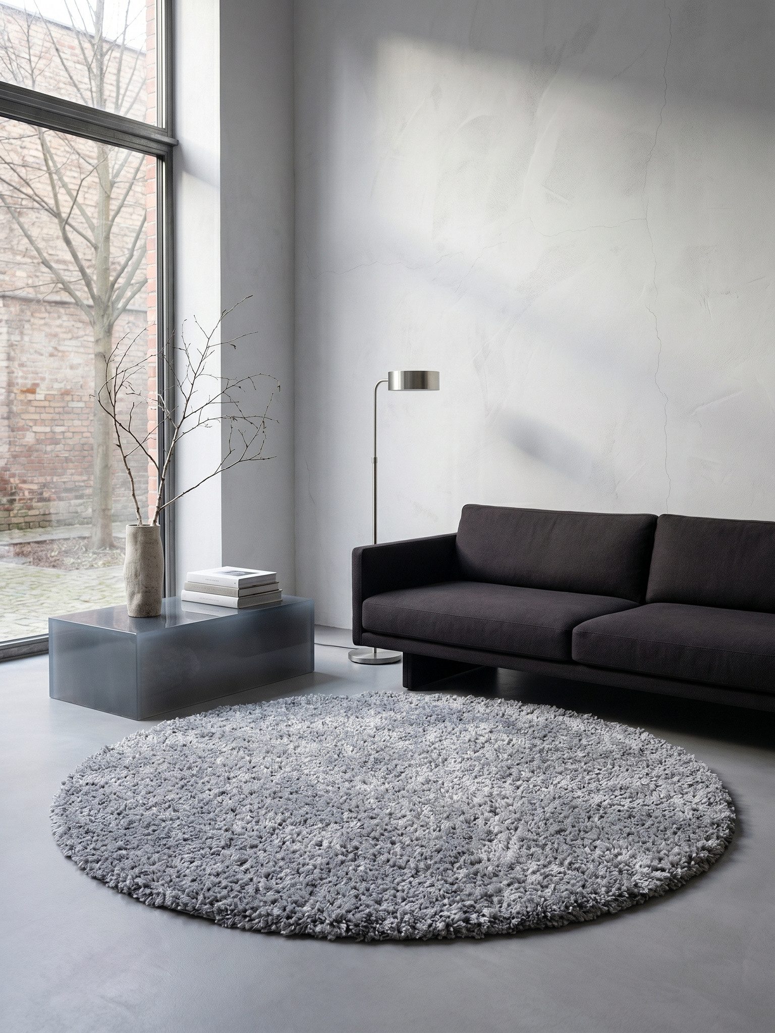 KADIMA DESIGN Teppich RHEIN Shaggy Langflor Wohnzimmer Schlafzimmer Waschbar Flauschig, Rund, Höhe: 32 mm, Hellgrau, 80x80 cm, Wohnzimmerteppich Strapazierfähig – Bild 3 von 5