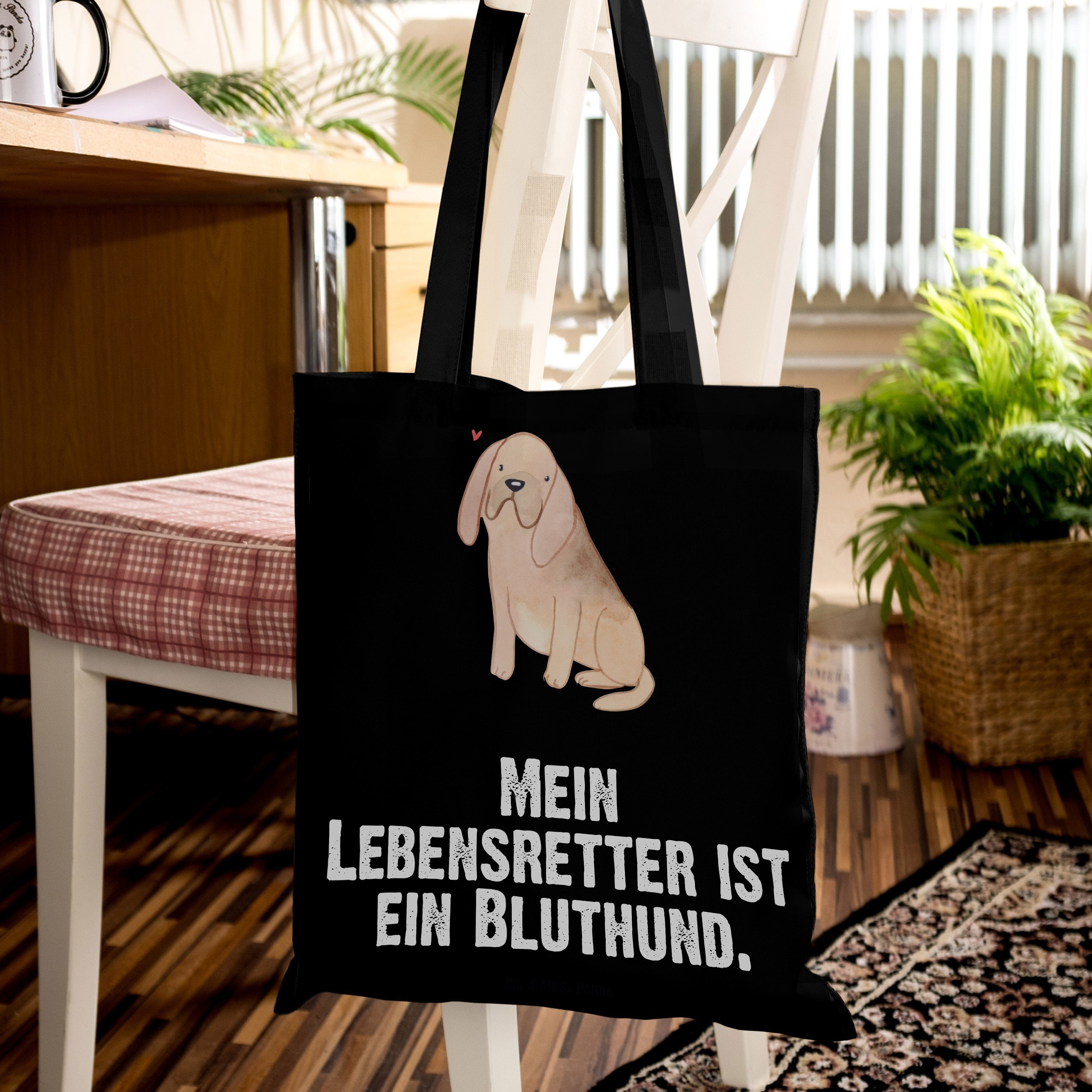 Mrs. Geschenk, - Tragetasche & Lebensretter Mr. - Bluthund, Beuteltasche, (1-tlg) Schwarz Bloodhound Panda