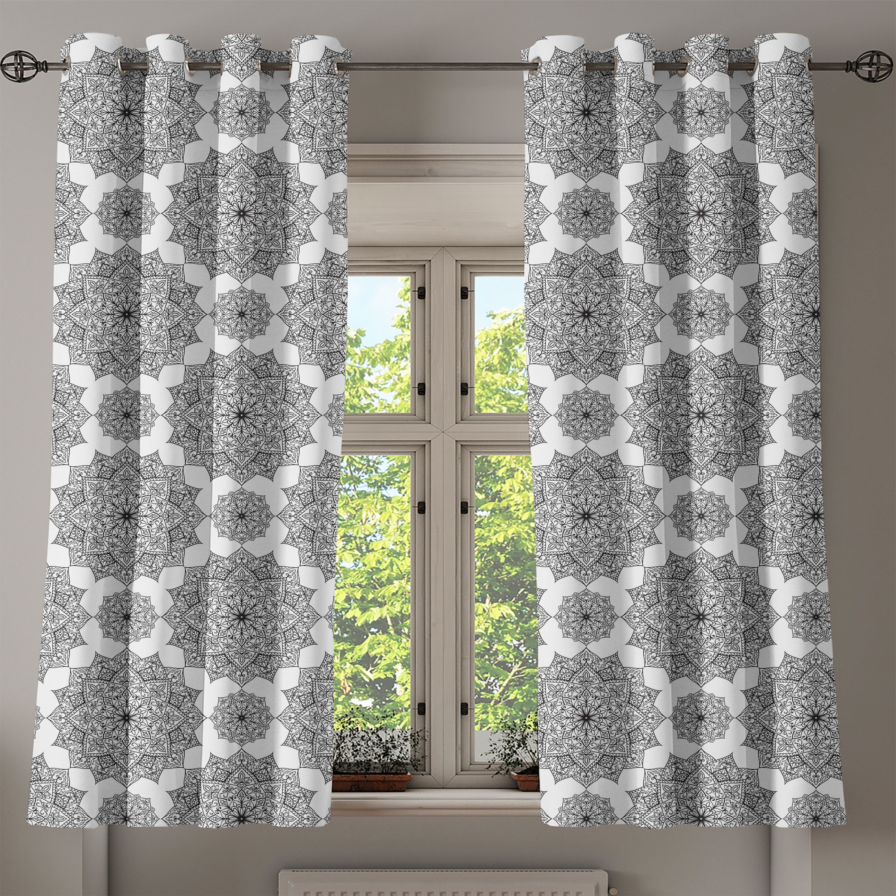 Gardine Dekorative 2-Panel-Fenstervorhänge für Schlafzimmer Mosaic Eastern Abakuhaus, Patterns Wohnzimmer, Schwarz