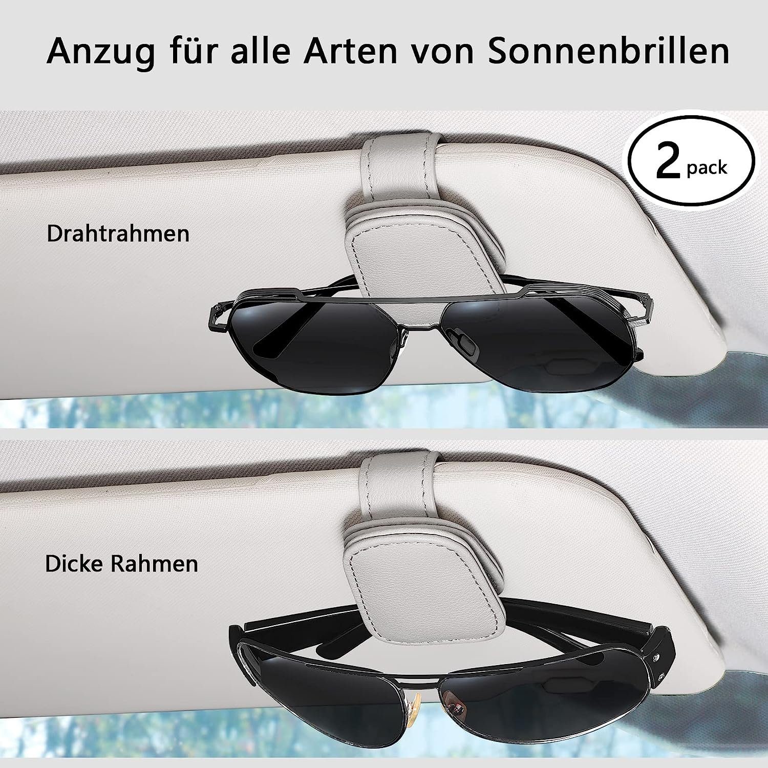 NUODWELL Autosonnenschutz 2 Pack Brillenhalter Visier Auto Grau Sonnenblende, Sonnenbrillenhalterung