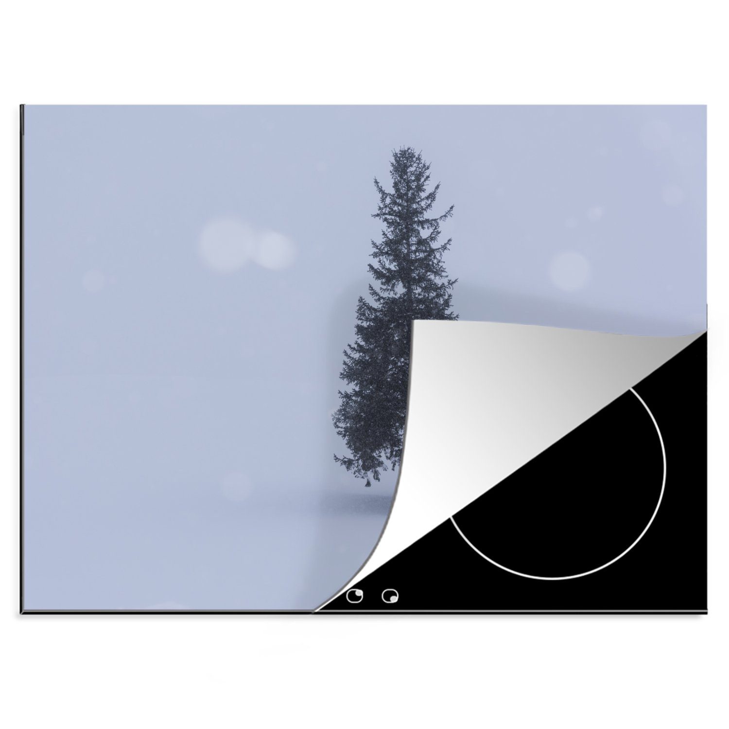 MuchoWow Herdblende-/Abdeckplatte Ein Tannenbaum auf weißer Leere, Vinyl, (1 tlg), 70x52 cm, Mobile Arbeitsfläche nutzbar, Ceranfeldabdeckung