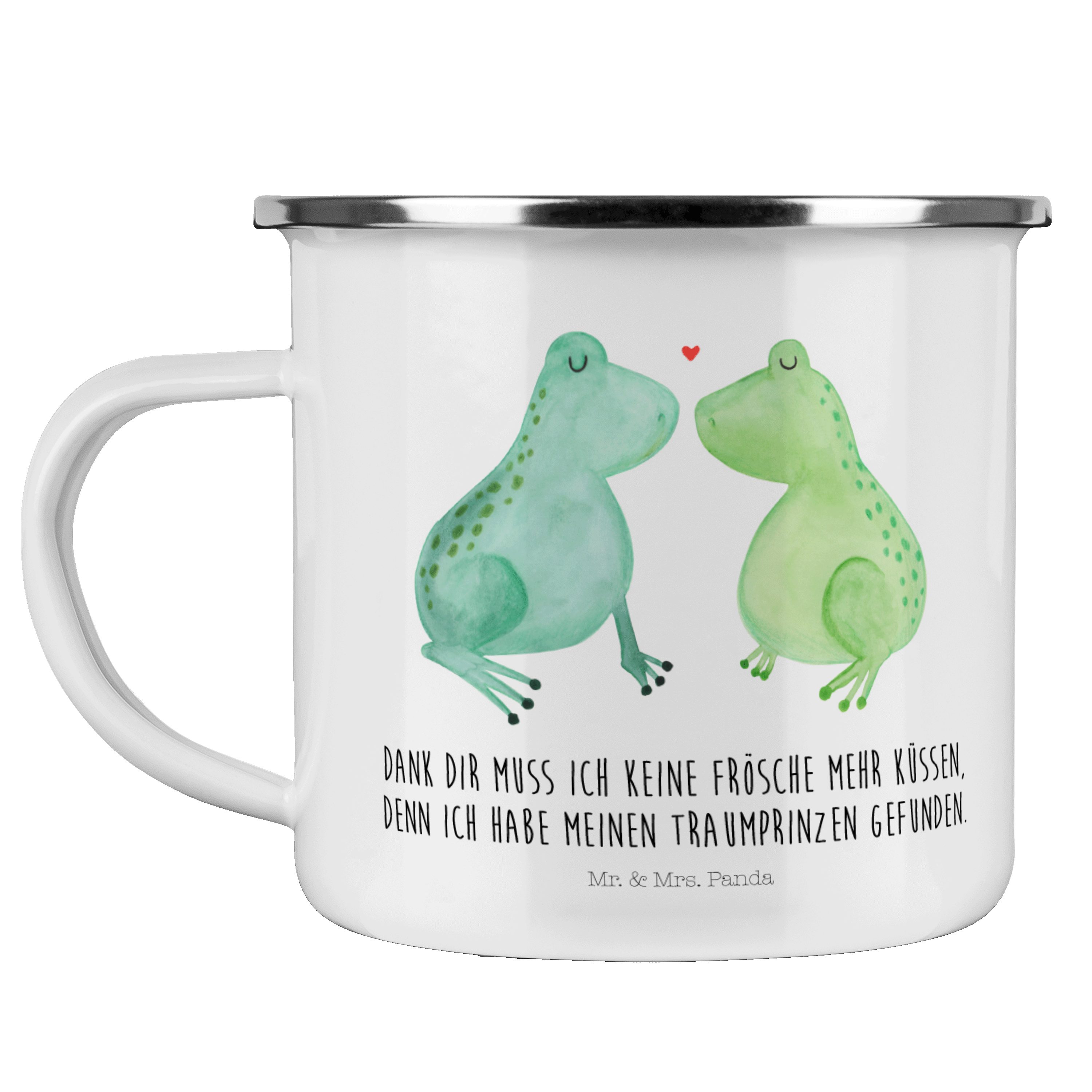 Mr. & Mrs. Panda Becher Frosch Liebe - Weiß - Geschenk, Metalltasse, Liebesgeschenk, Freundin, Emaille