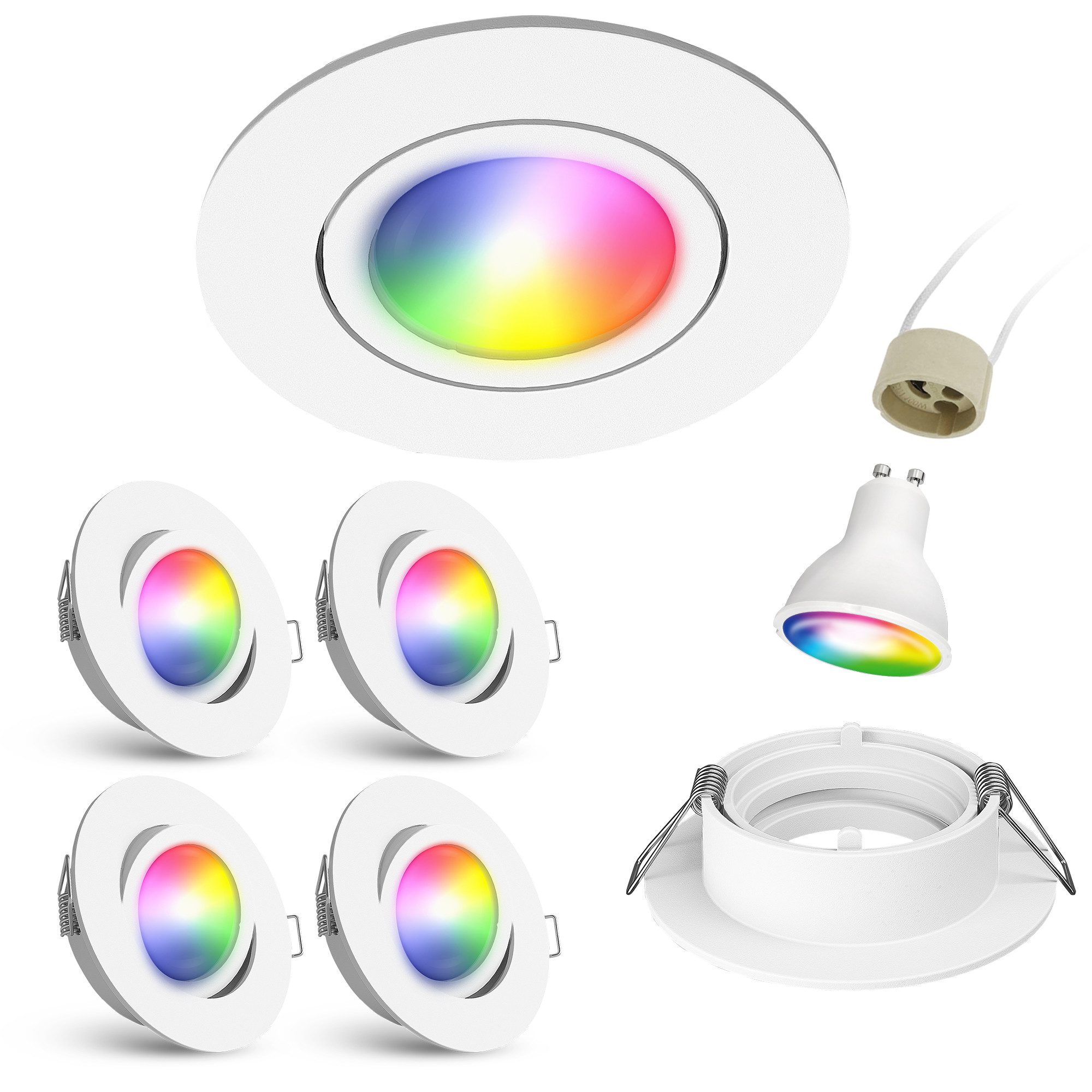 linovum Smarte LED-Leuchte 4 x LED Downlight schwenkbar inkl. Smart WiFi RGB GU10 Lampe 230V, RGB