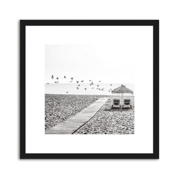 artissimo Bild mit Rahmen Design-Poster-Set mit Rahmen 4x30x30cm Bilder-Set gerahmt schwarz-weiß, Schwarz-Weiß Fotos: Strand und Meer