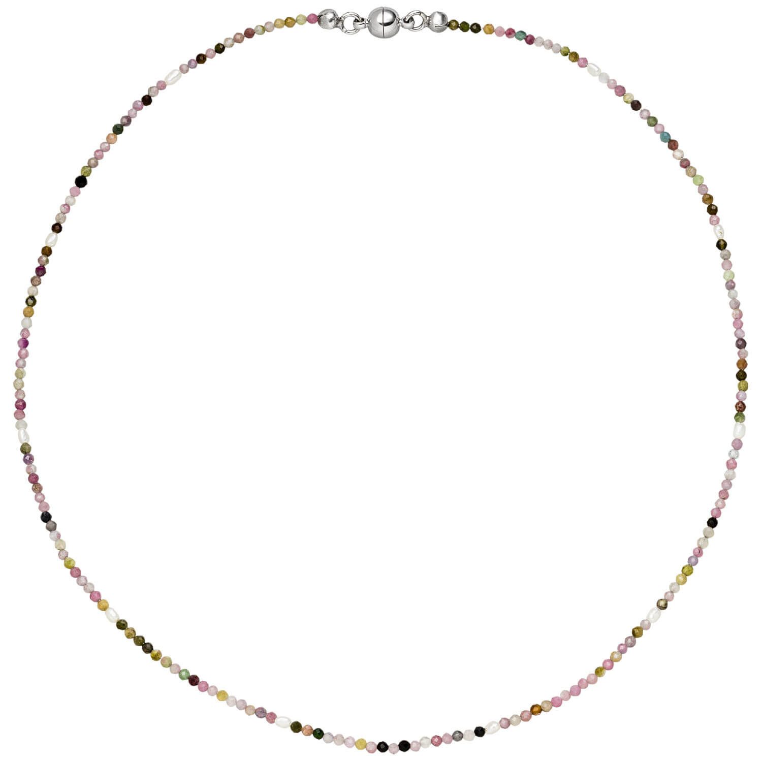 Schmuck Krone Goldkette Kette Turmalin multicolor & Süßwasser Perlen 46cm