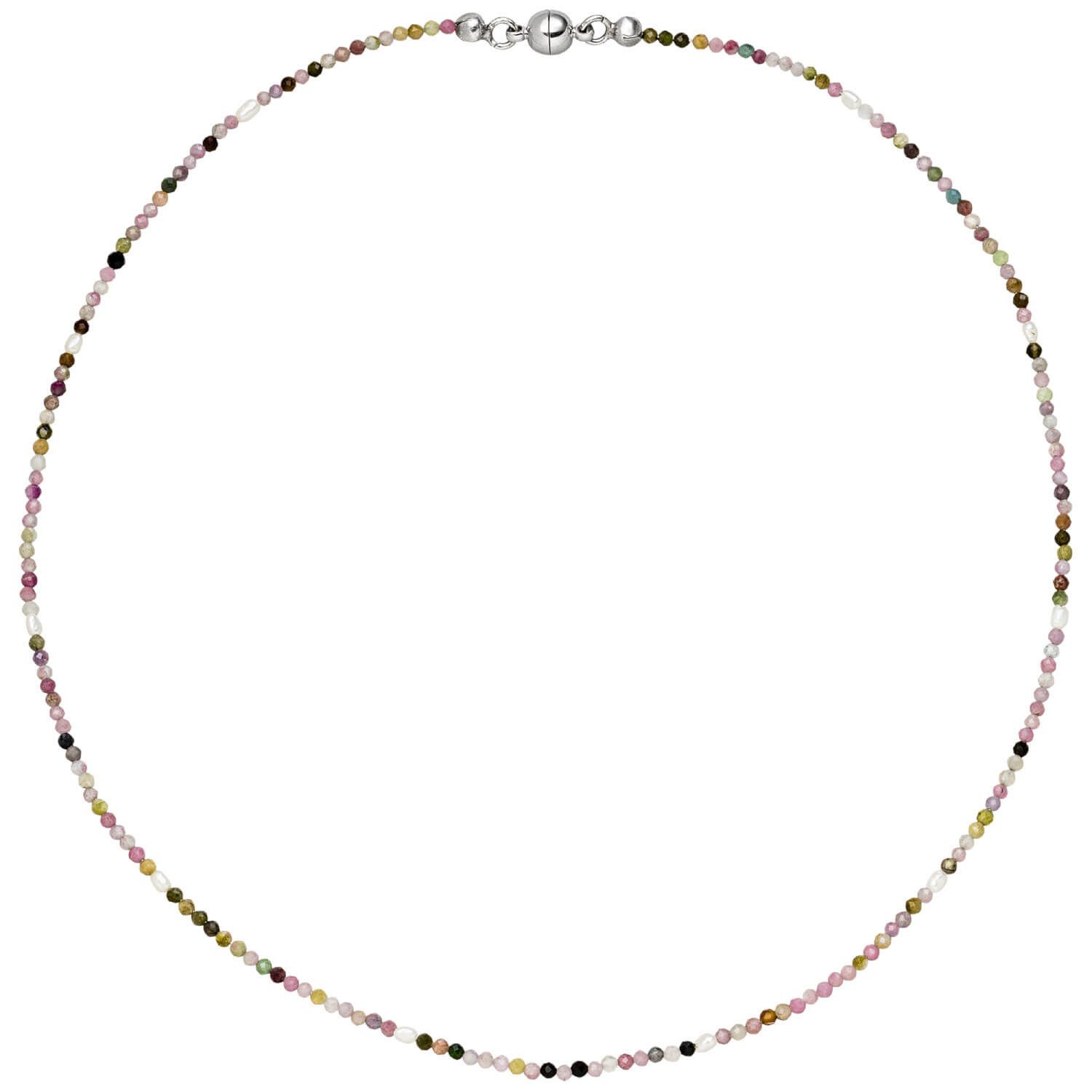 Schmuck Krone Perlenkette Kette Turmalin multicolor & Süßwasser Perlen 46cm günstig online kaufen