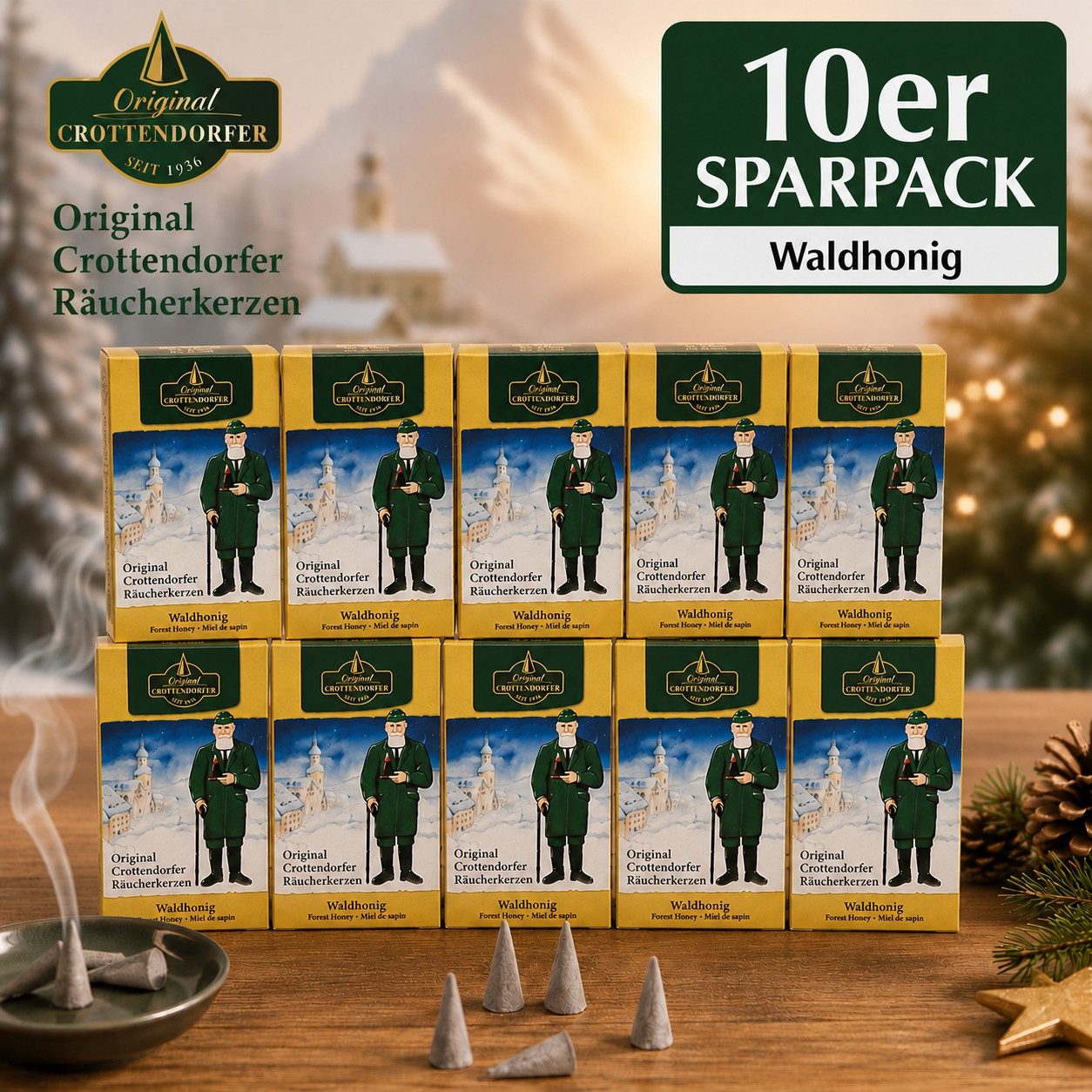 Crottendorfer Räucherkegel Crottendorfer Räucherkerzen 10er-Pack Waldhonig (Packung, 10-St., Vorteilspack), 100% Made in Germany