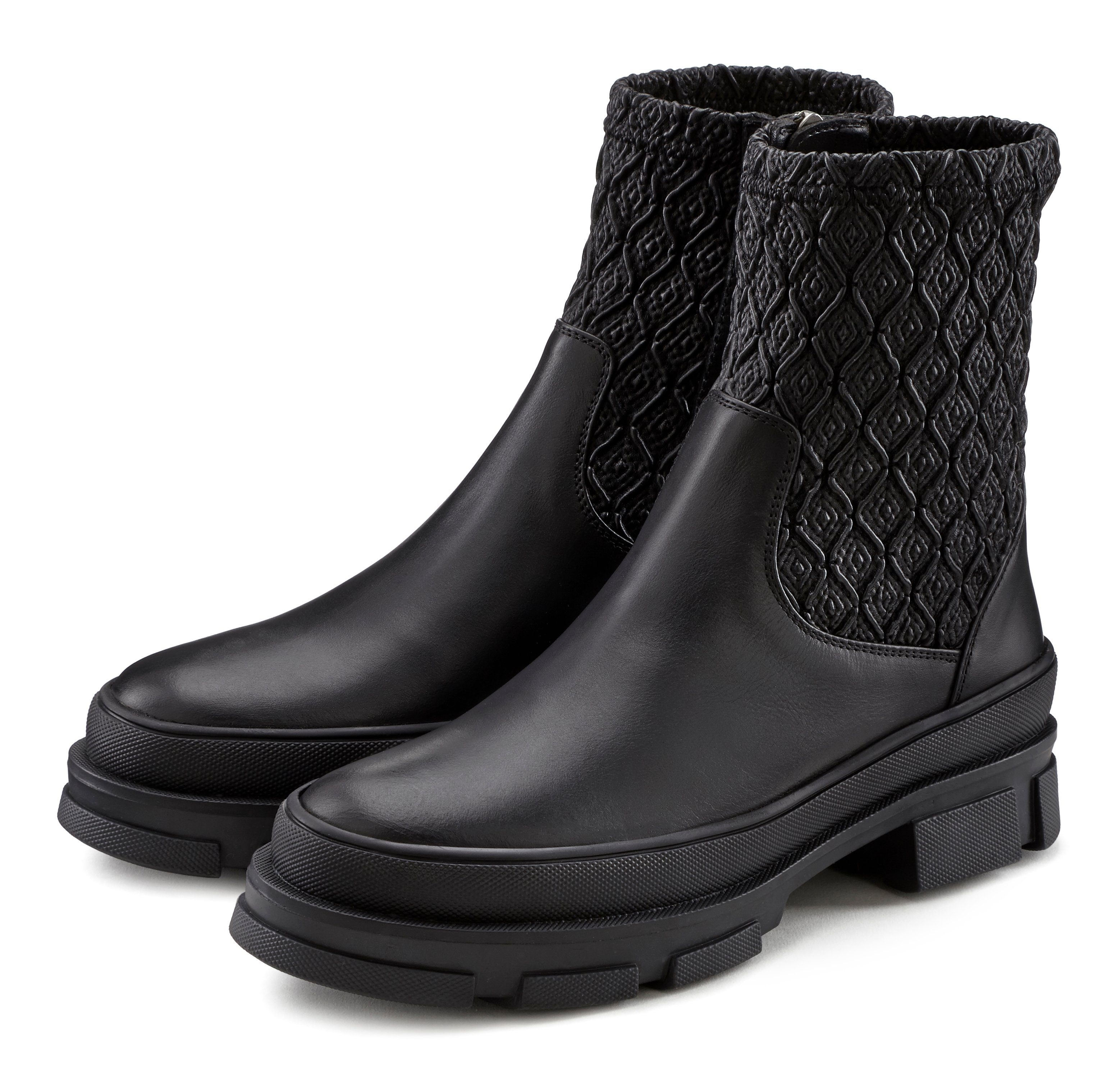 & LASCANA Stiefelette Chelseaboots Sohle, Lederanteil, Schaft Chunky elastischem mit