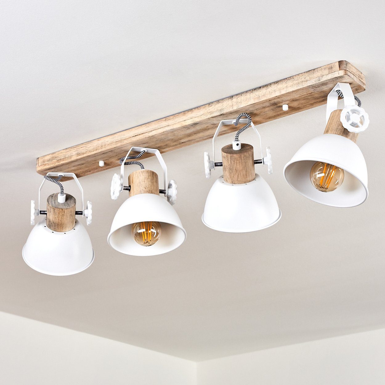 E27, aus Holz in weiß, ohne Leuchtmittel, verstellbar Zimmerlampe, 4-flammiger und Leuchtenköpfe »Cotes« Deckenleuchte Metall hofstein