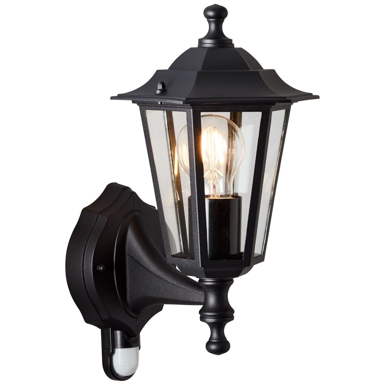 Brilliant LED Außen-Wandleuchte Carleen, E27, A60, Carleen schwarz, 1x - Außenwandleuchte 44 Lampe, IP-Schutzart: Bewegungsmelder spritzwassergeschützt