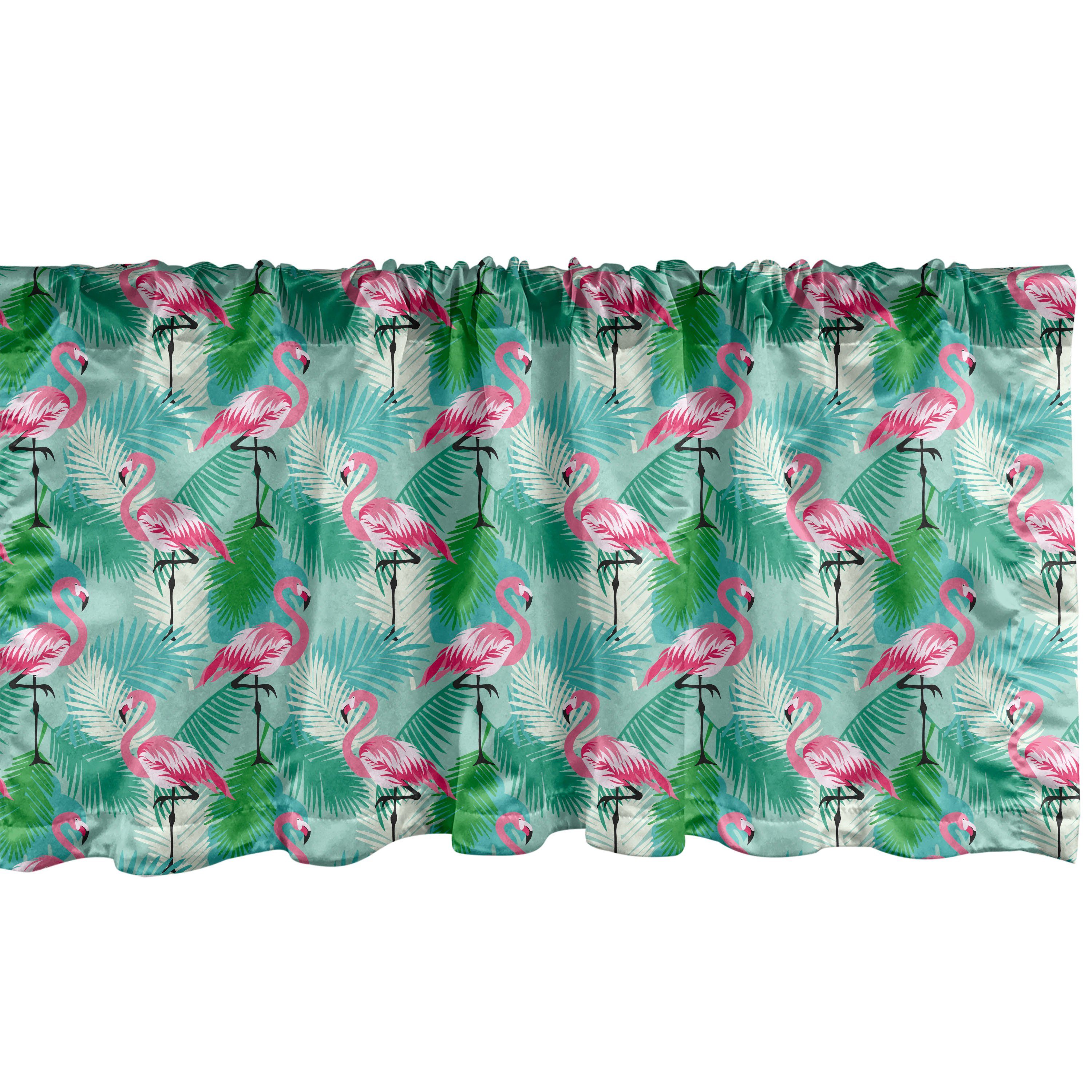 Scheibengardine Vorhang Volant für Küche Schlafzimmer Dekor mit Stangentasche, Abakuhaus, Microfaser, Exotisch Flamingos Stehen Blätter | Scheibengardinen