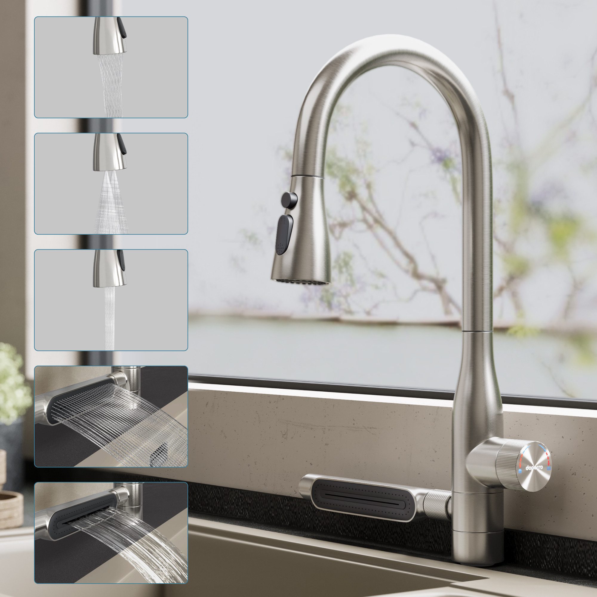 doporro Küchenarmatur Wasserhahn Küche Spültischarmatur Hochdruck aus Edelstahl Turnix-03 Mehrere Strahlarten, Pulverbeschichtung