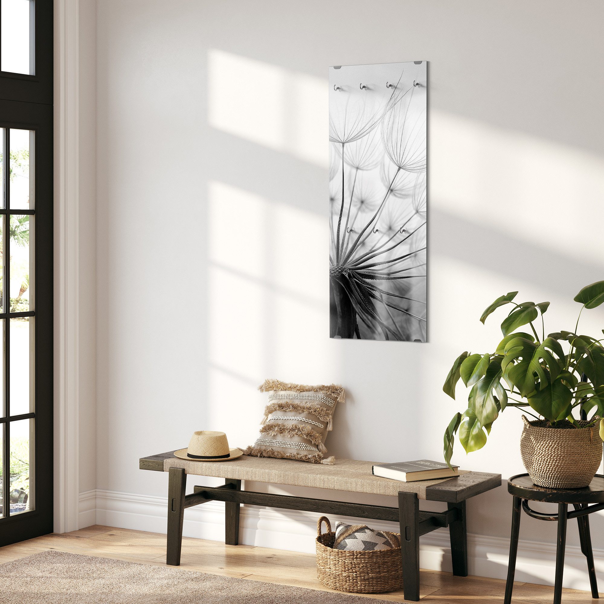 DEQORI Kleiderhaken 'Pusteblume Nahaufnahme', Glas Garderobe hängend Flur Jackenhalter modern Wandgarderobe Haken