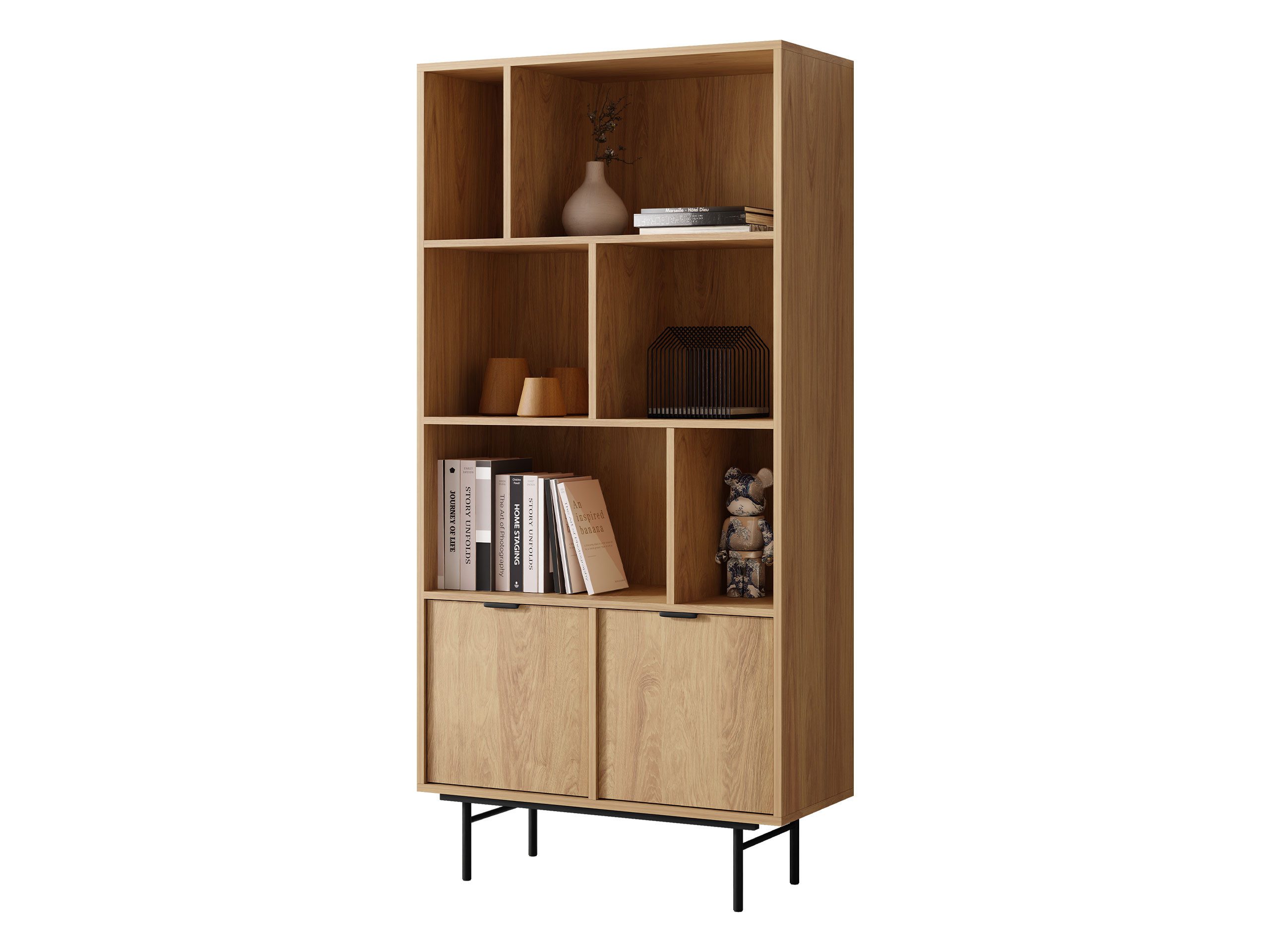 MIRJAN24 Regal Edison 90, mit zwei Drehtüren, 90x35x185 cm, Metallfüße in der Farbe Schwarz