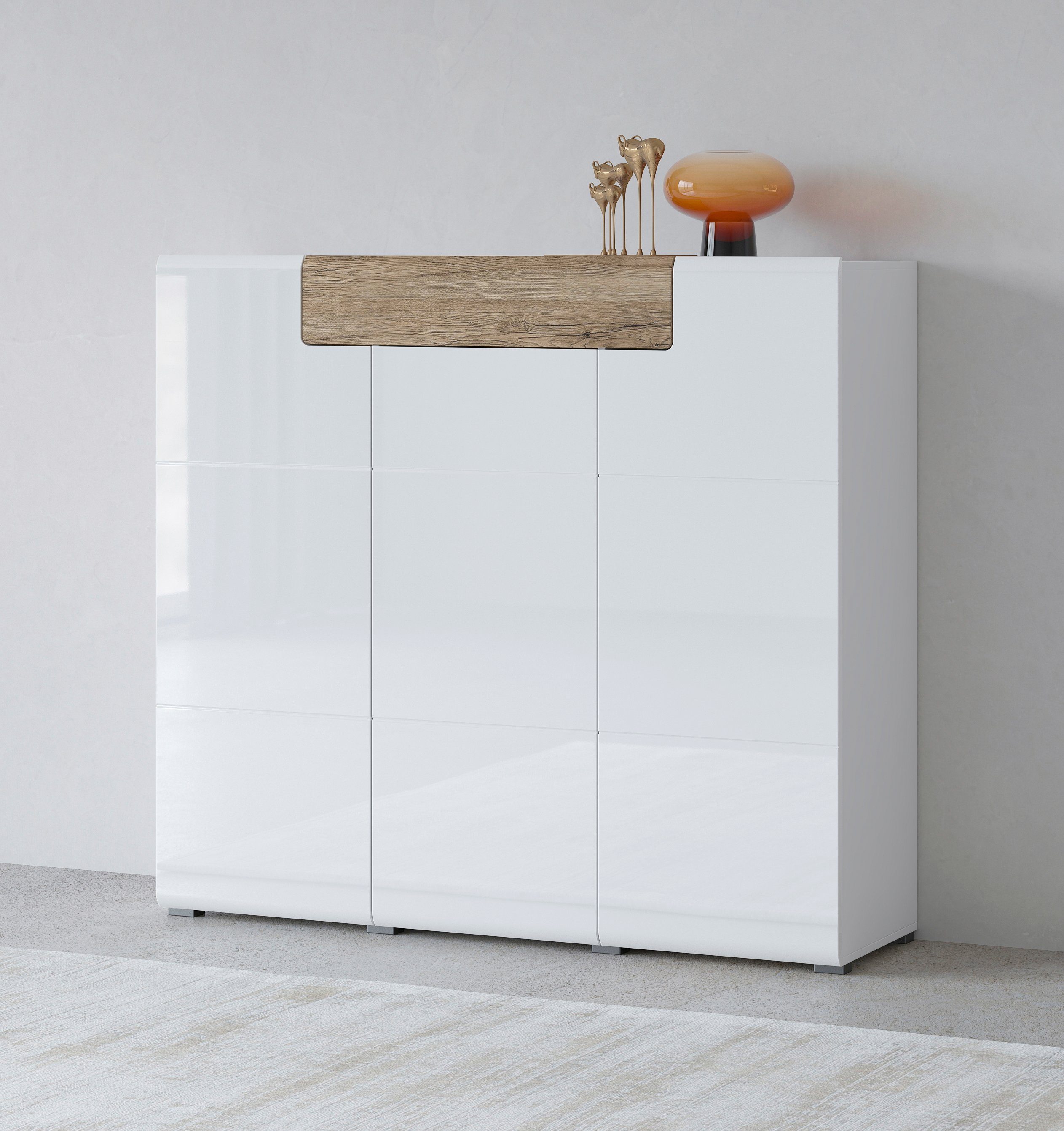 INOSIGN Highboard Toledo,Breite 147,5 cm,trendige Hochkommode mit 3 Türen 1SK, Hochschrank mit viel Stauraum, stylische Hochglanzfronten