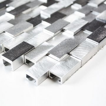 Mosani Mosaikfliesen Mosaik Fliese Aluminium Brick 3D silber schwarz Fliesenspiegel