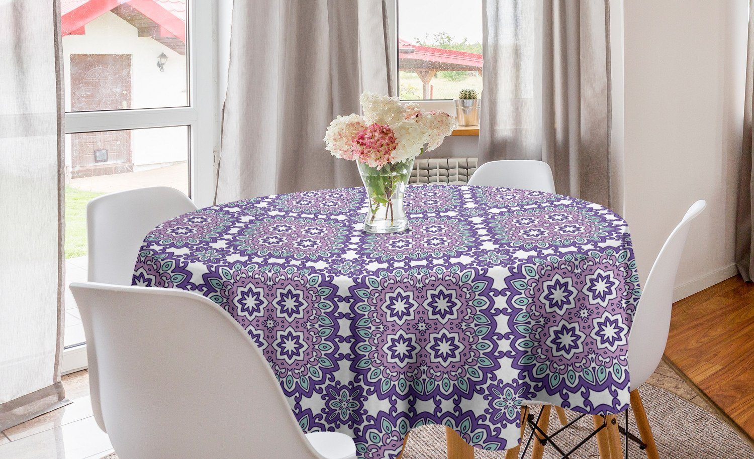 Abakuhaus Tischdecke Kreis Tischdecke Abdeckung für Esszimmer Küche Dekoration, Abstrakt Blumen-inspirierte Formen | Tischdecken