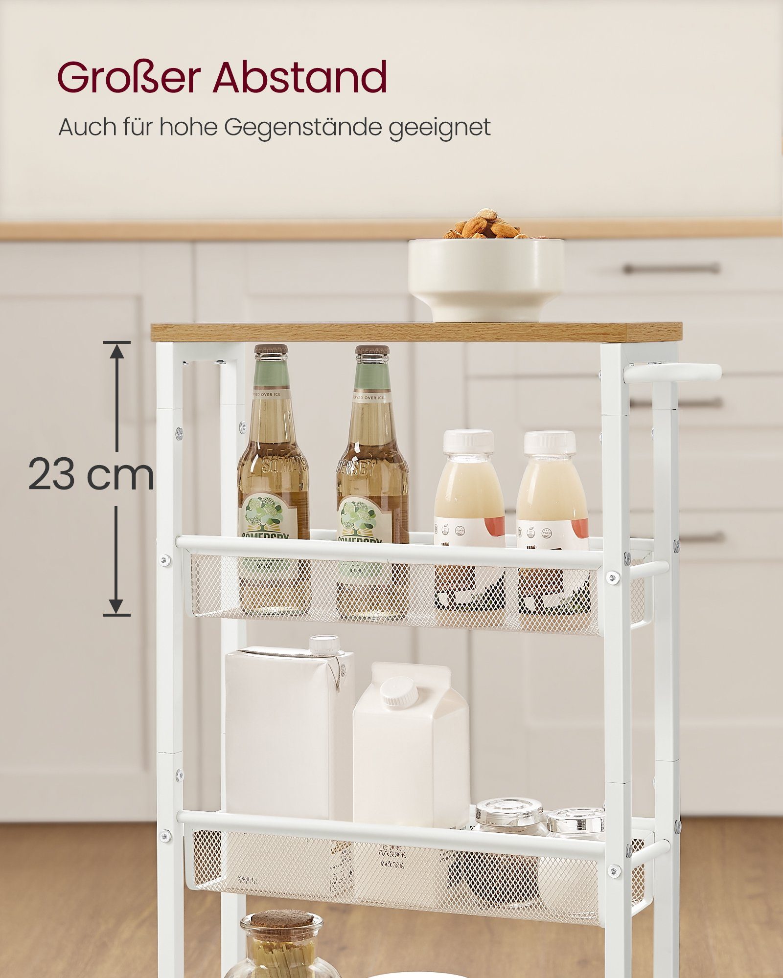 VASAGLE Beistellwagen, Küchenwagen schmal, Nischenregal, 13 x 45,5 x 77 cm günstig online kaufen