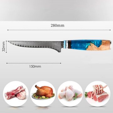 KingLux Ausbeinmesser Damaststahl 15cm Fisch Filetiermesser Küchenmesser