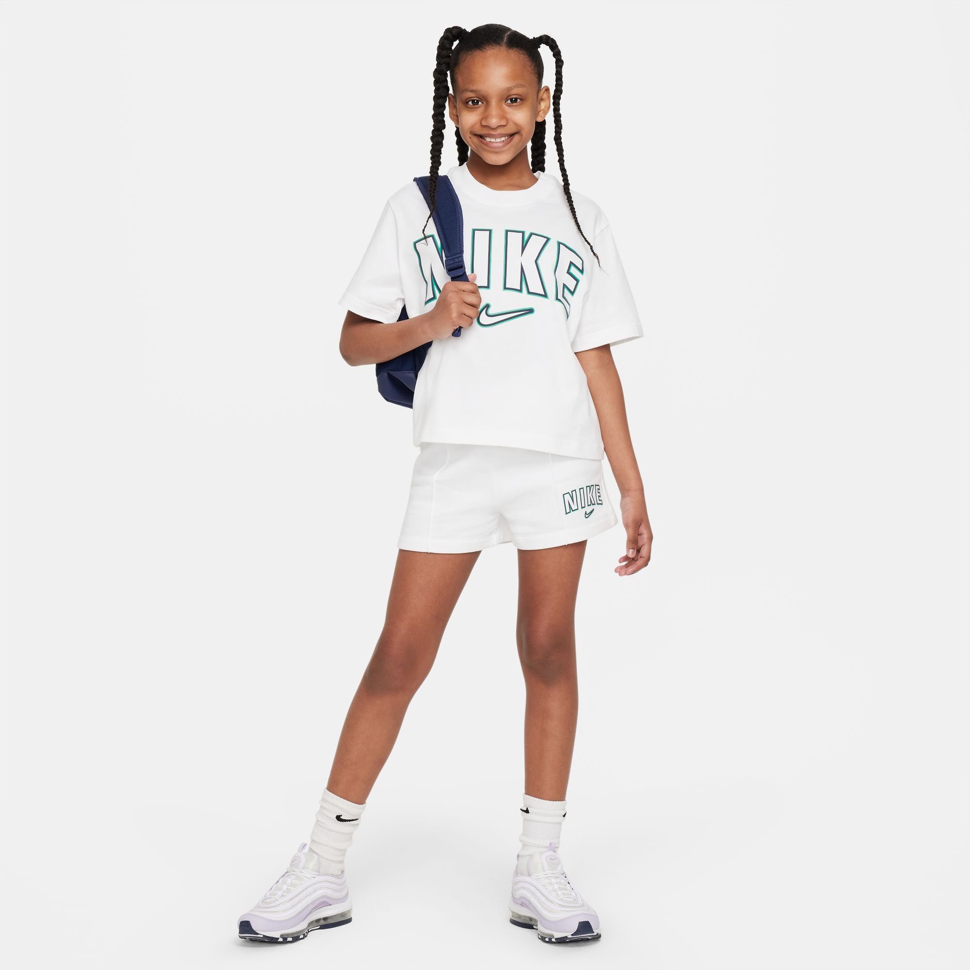 Kinder für G NSW BOXY Sportswear T-Shirt - WHITE PRNT Short Nike Sleeve TEE