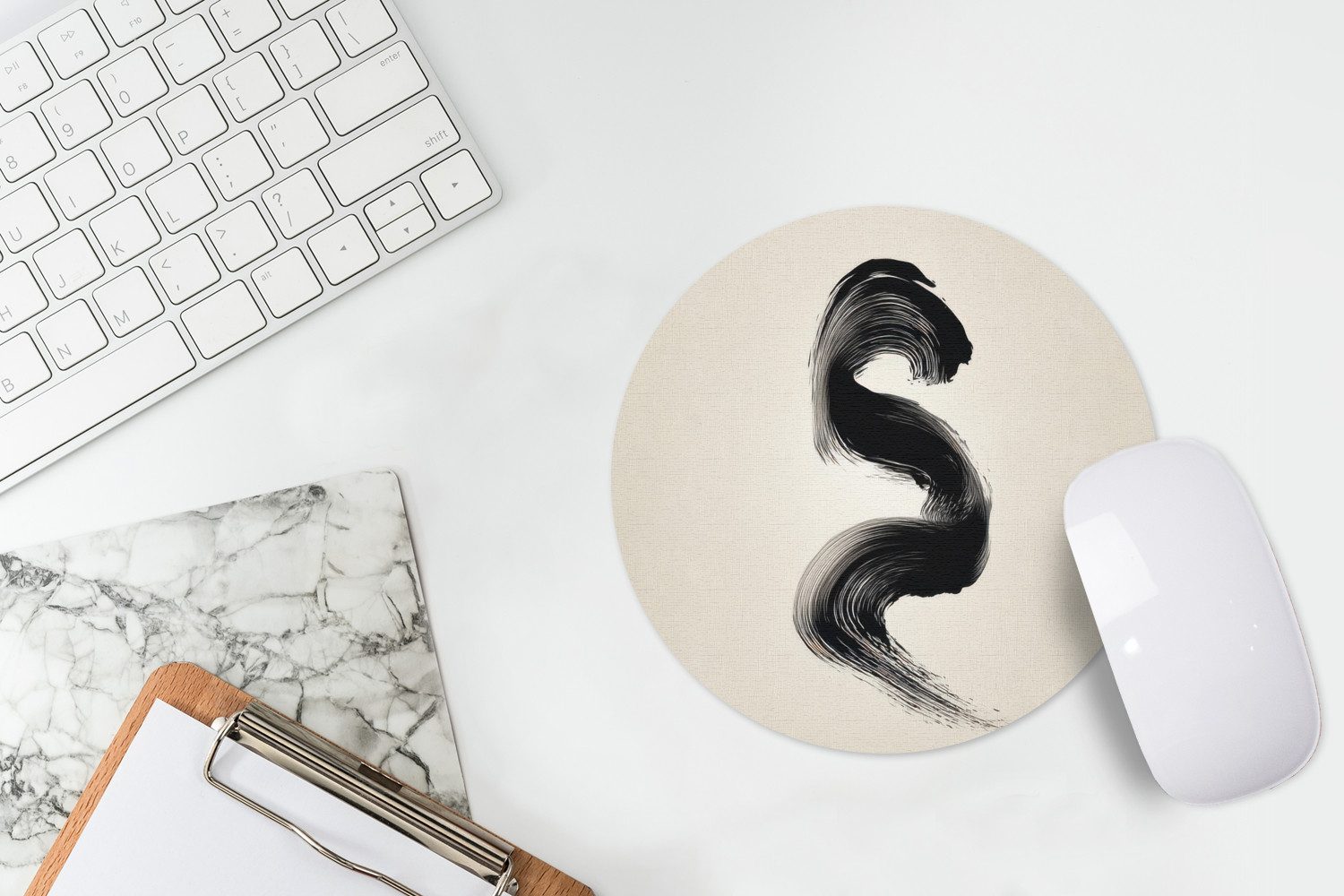 MuchoWow Mauspad Pinselstrich - Schwarz - Minimalistisch (1-St), Büro für Tastatur und Maus, Mousepad Gaming, Rund 20x20 cm