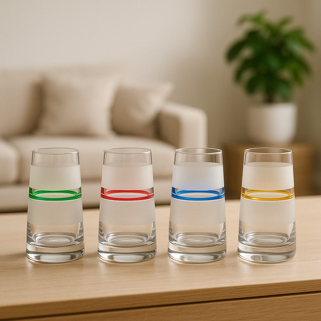 Crystalex Tischvase Vase Stripes Set 4 Stk. 80 mm in vier Farben (Set, 4 St., 4 x Vase), Kristallglas, in vier Farben, matt, 4 kleine Vasen