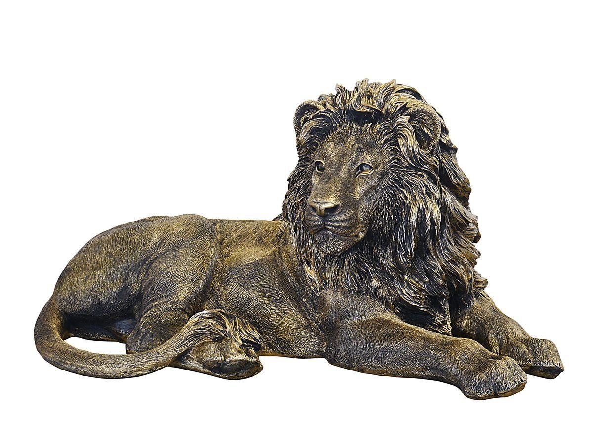 (11097) Goldfarben Löwe groß aus 98 Gartenfigur cm AFG Kunstharz L: Tierfigur