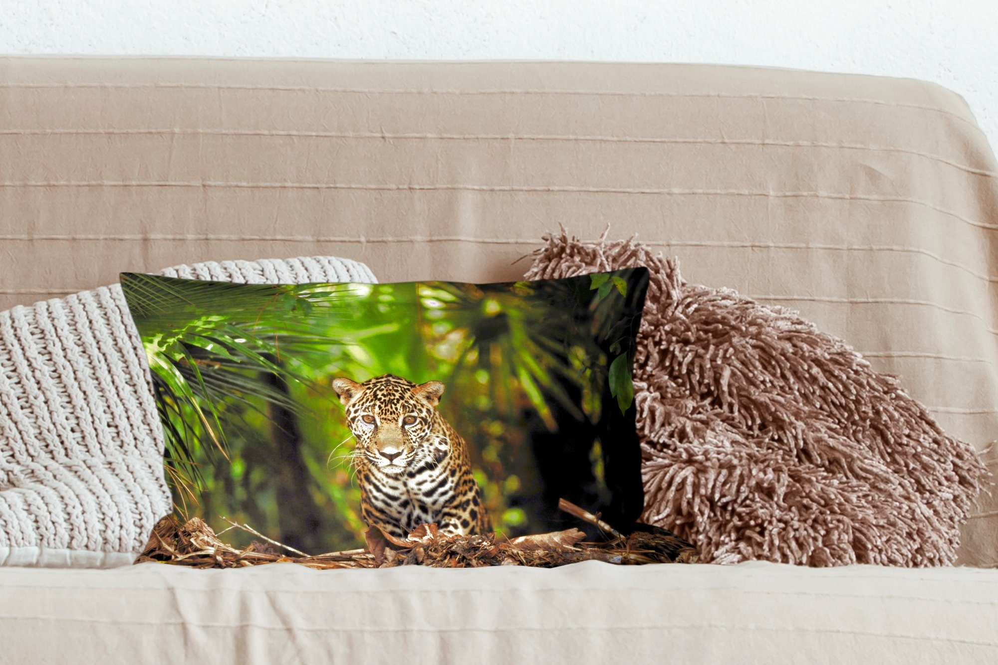 MuchoWow Dekokissen Junger Jaguar Füllung, Zierkissen, Dekoration, Dekokissen Wohzimmer Dschungel, mit im Schlafzimmer