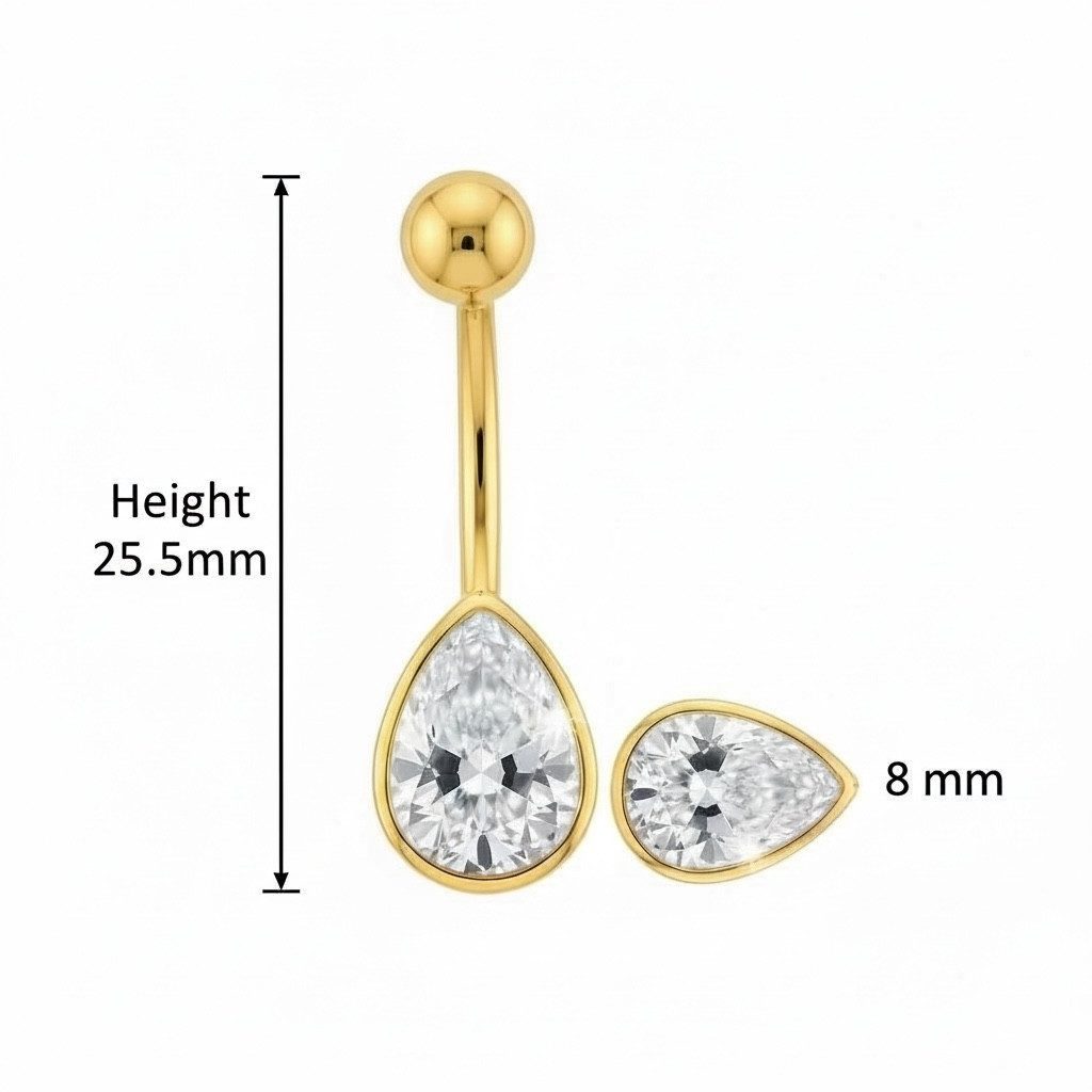 Karisma Schmuck Bauchnabelpiercing Damen Echt Gold 585/14 Karat Bananabell Tropfen Nabelstecker, Gelbgold BG14K205