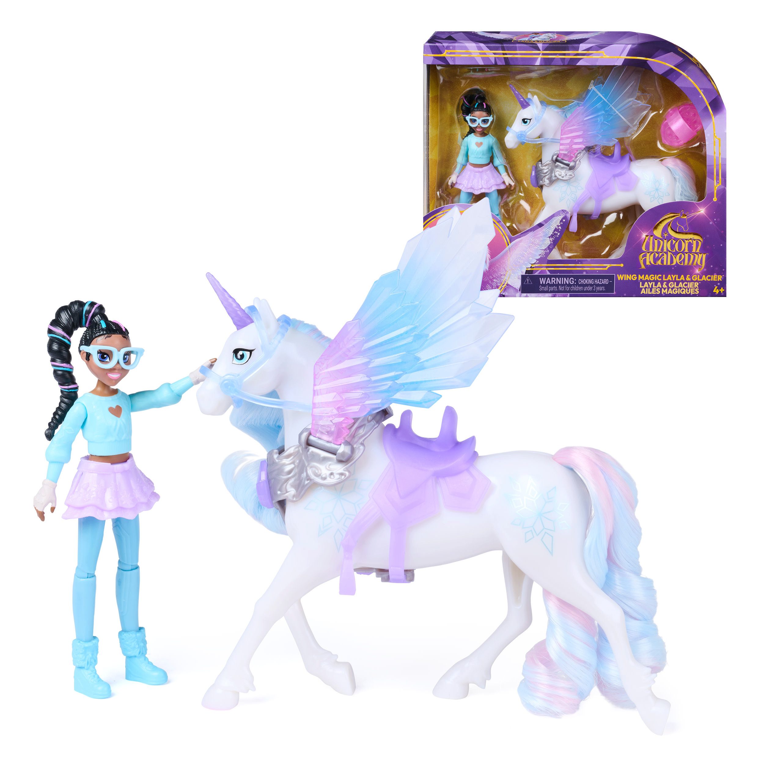Spin Master Anziehpuppe Unicorn Academy - Wing Magic Layla und Glacier Spielset