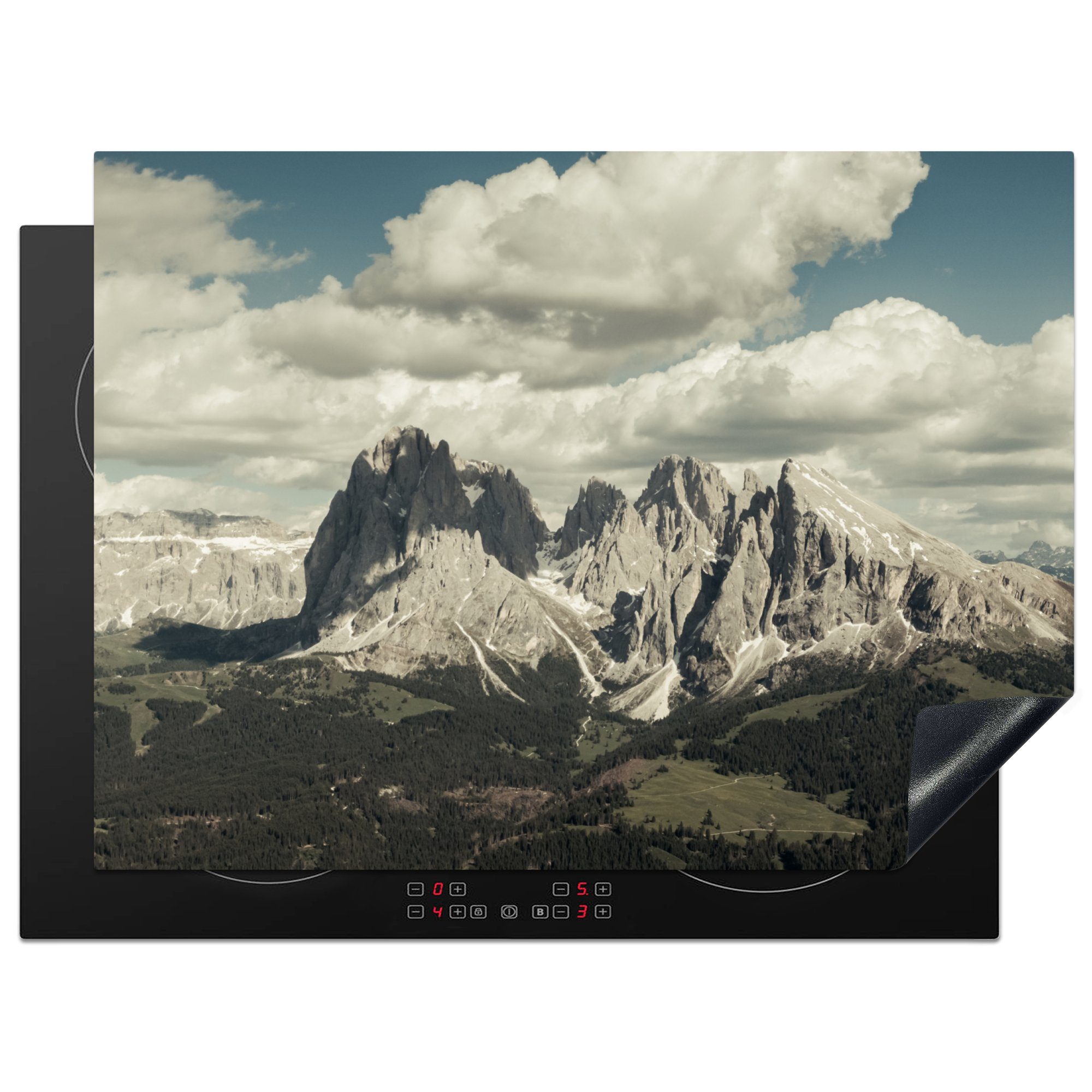 MuchoWow Herdblende-/Abdeckplatte Dolomiten - Seiser Alm - Italien, Vinyl, (1 tlg), 70x52 cm, Mobile Arbeitsfläche nutzbar, Ceranfeldabdeckung