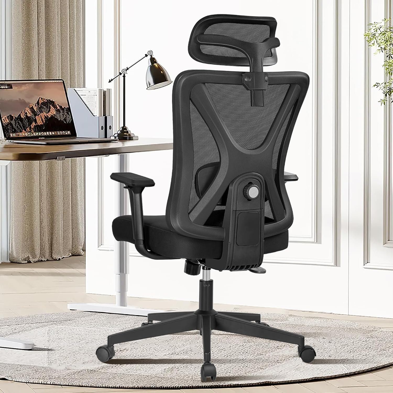 KERDOM Bürostuhl (Bürostuhl ergonomisch: Schreibtischstuhl mit verstellbarem Sitz), Bürostuhl Ergonomischer Schreibtischstuhl mit Verstellbarer Kopfstütze