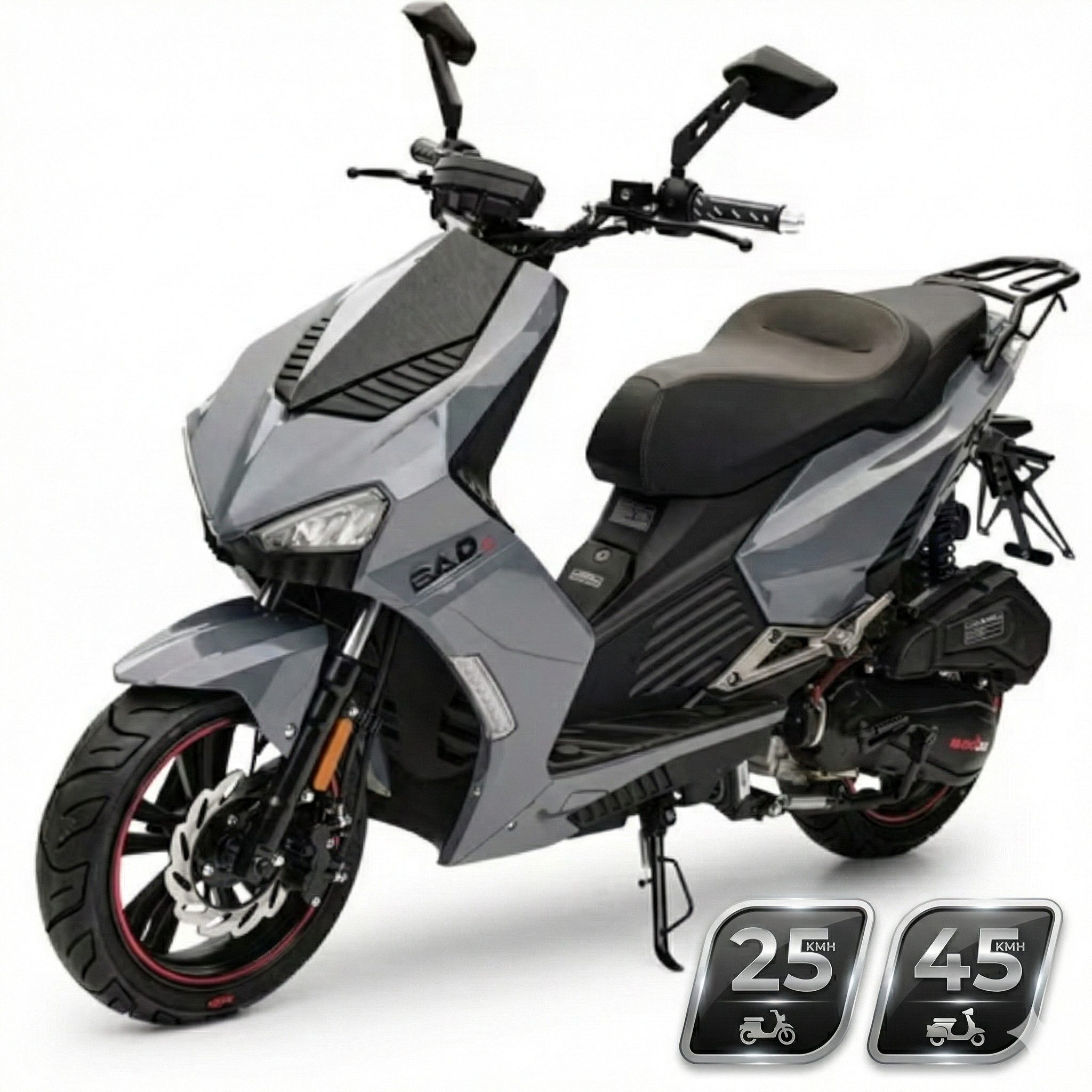 Burnout Motorroller in Grau, Grün oder Schwarz, 50 ccm, 45 km/h, Euro 5, Sportliches Design, Keyless Go, Alarmanlage, Mofa mit USB Ladedose