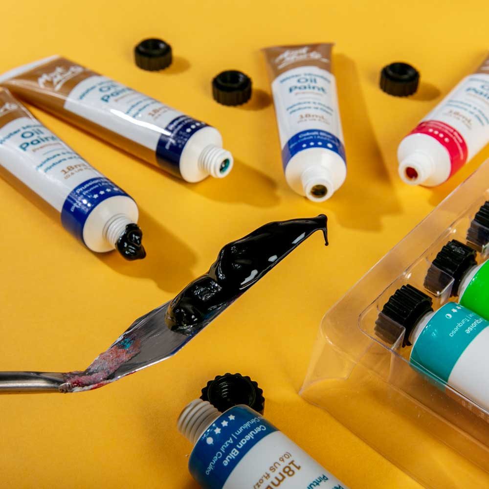 Mont Marte Ölfarbe Wasserlösliche Ölfarben Set – 8 / 36 x 18ml – Ideal für Ölmalerei, vielseitig kombinierbar, Brillante Lichtechte Farben, großer Deckkraft – Bild 4 von 5