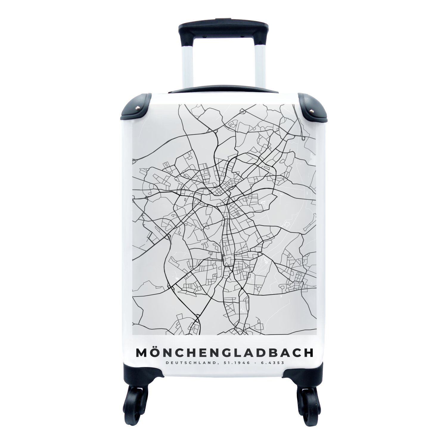 MuchoWow Handgepäckkoffer Stadtplan - Deutschland - Karte - Mönchengaldbach, 4 Rollen, Reisetasche mit rollen, Handgepäck für Ferien, Trolley, Reisekoffer