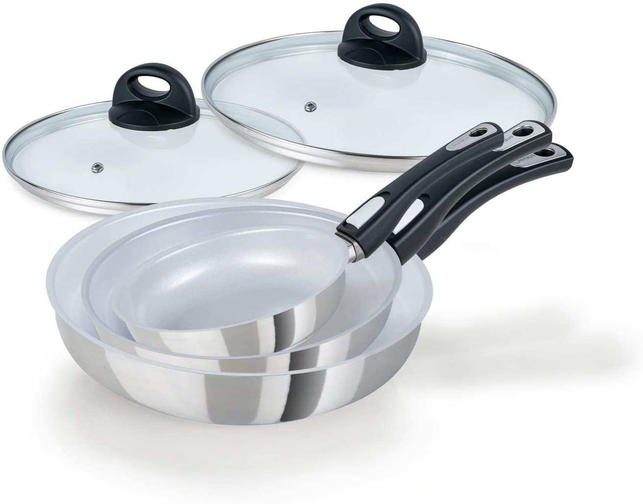 Genius Bratpfanne Cerafit Steel - Pfannen, Set 5-tlg., Aluminium (Set), abnehmbarer Griff