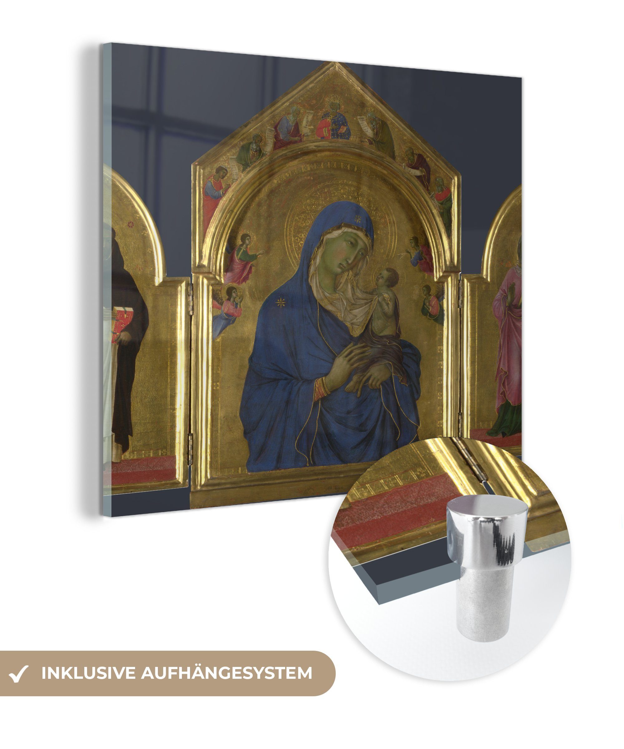 MuchoWow Acrylglasbild Die Jungfrau und das Kind mit den Heiligen Dominikus und Aurea -, (1 St), Glasbilder - Bilder auf Glas Wandbild - Foto auf Glas - Wanddekoration