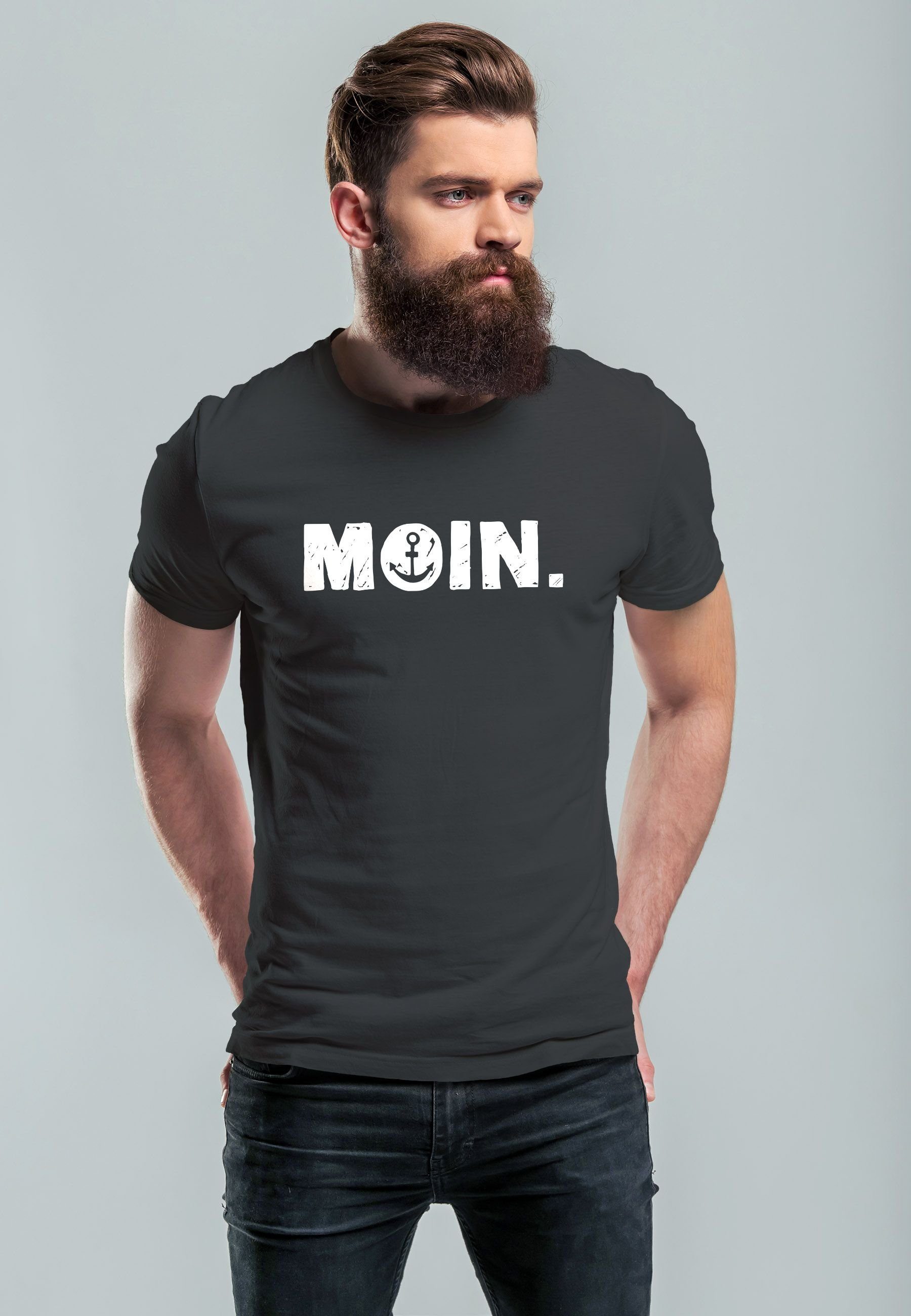 Neverless Print-Shirt Herren T-Shirt Schriftzug Moin günstig online kaufen