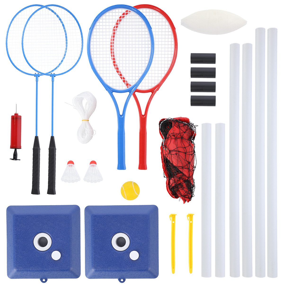 Nils Multifunktionsnetz 3in1 Netz Badmintonnetz Tennisnetz mit Tennis- und Badmintonschlägern (25 Teile), Komplettset mit Ausrüstung