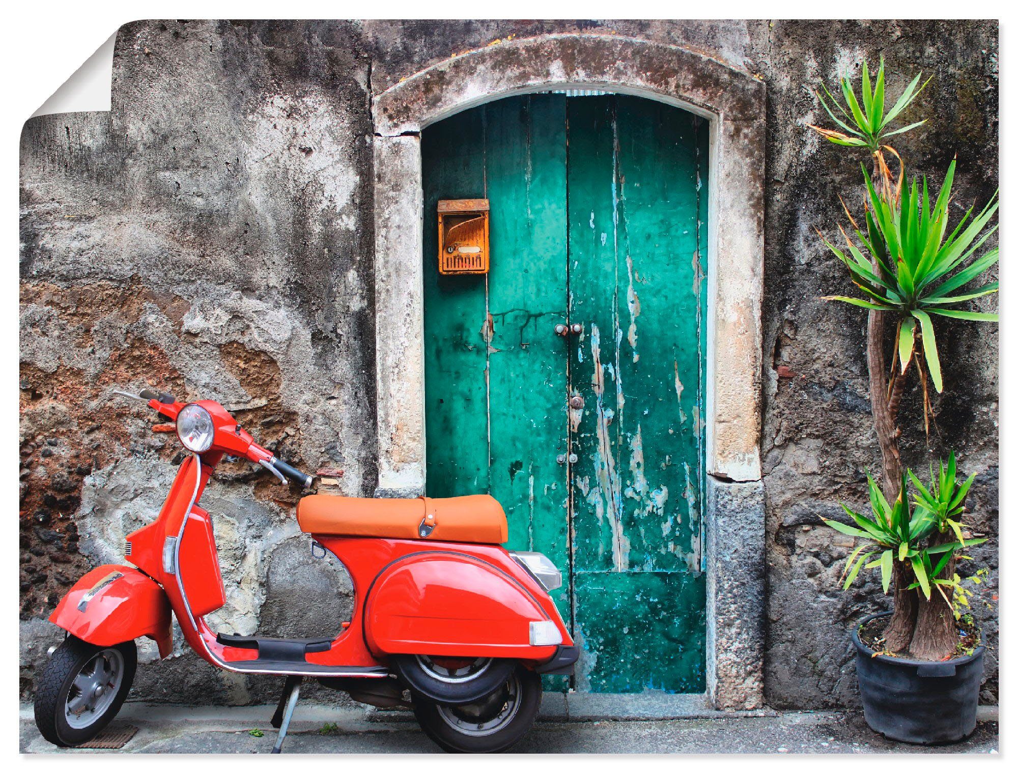 Artland Wandbild Roter Motorroller, Motorräder & Roller (1 St), als Alubild, Outdoorbild, Leinwandbild, Poster in verschied. Größen