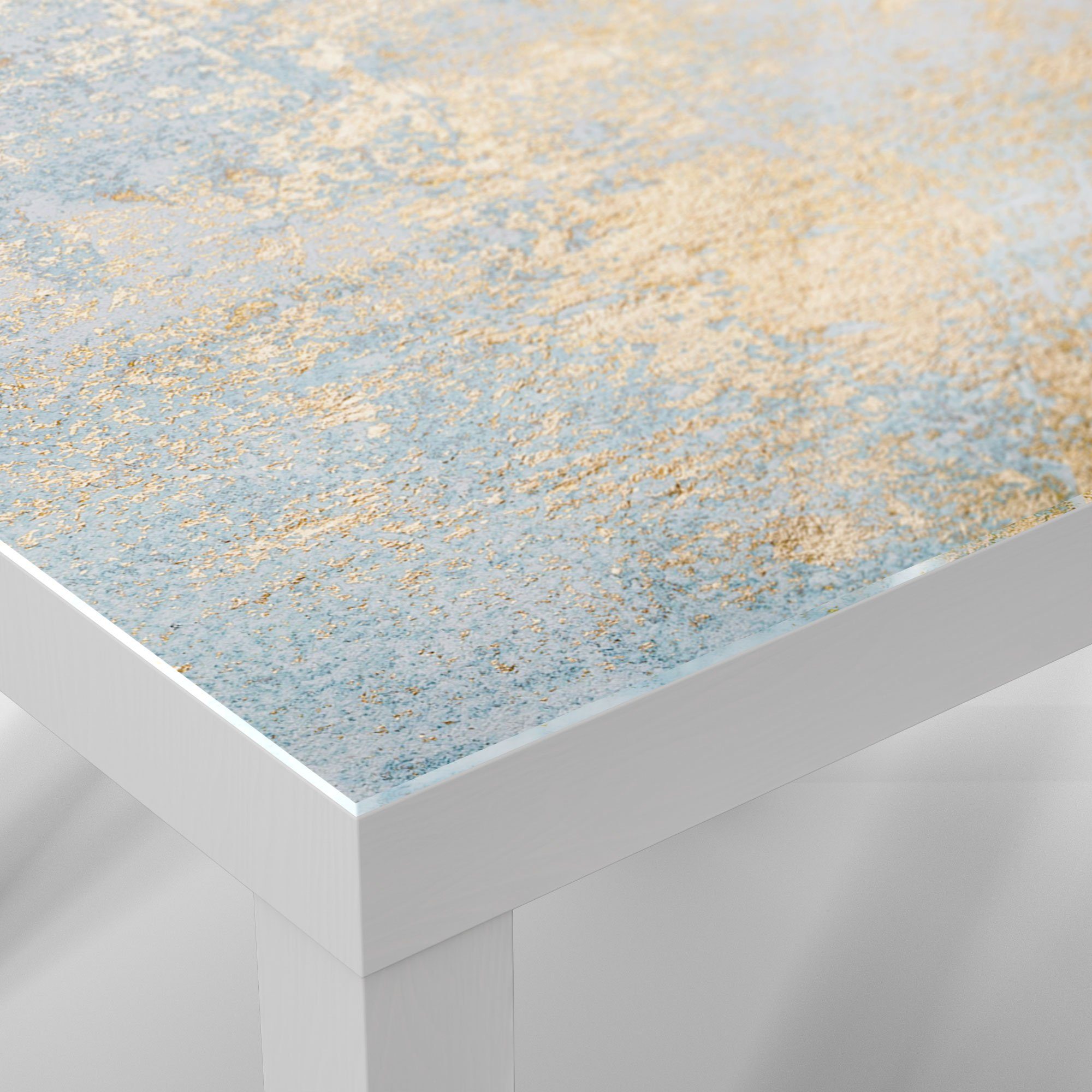 DEQORI Couchtisch 'Wand mit Glas Beistelltisch Gold-Struktur', Weiß Glastisch modern
