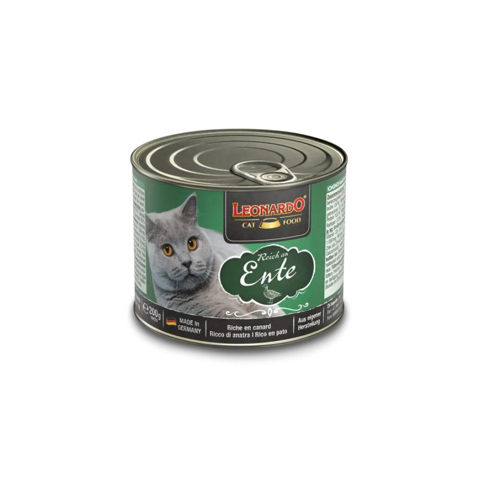 Leonardo Catfood Ente - hochwertiges Nassfutter ohne Getreide & Zucker 6x200g, Nassfutter für: Katzen