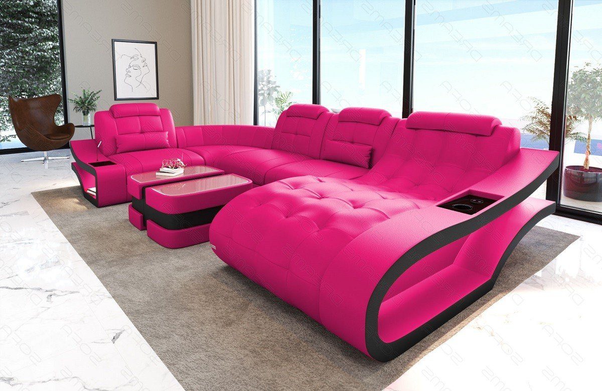 Elegante Wohnlandschaft Ledersofa Ledercouch, Dreams Couch Leder Bettfunktion U-Form mit Sofa wahlweise