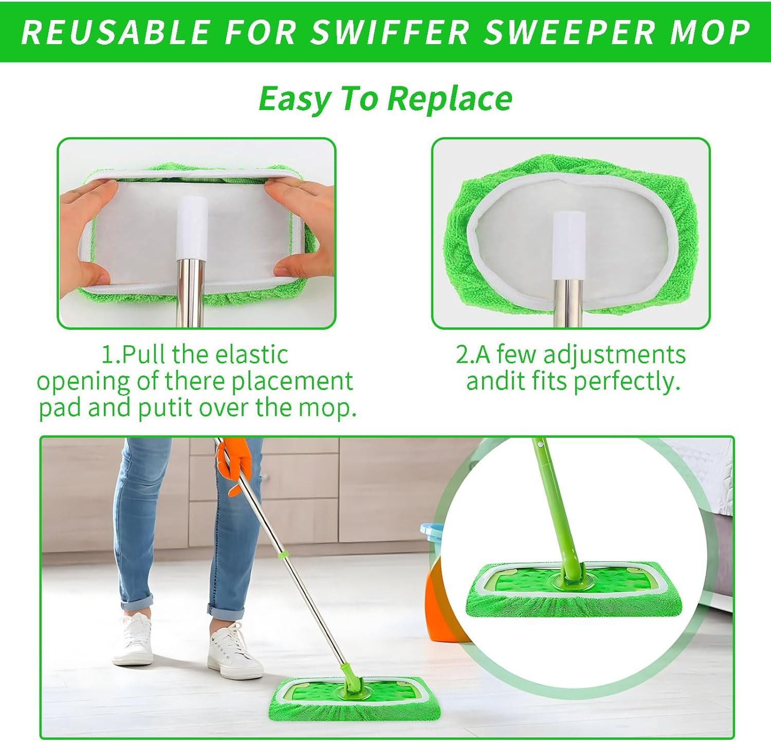 FELIXLEO Wischmopp 10 Bodentücher für Swiffer Mop Waschbar Mehrweg Bodenwischer, (1-St)