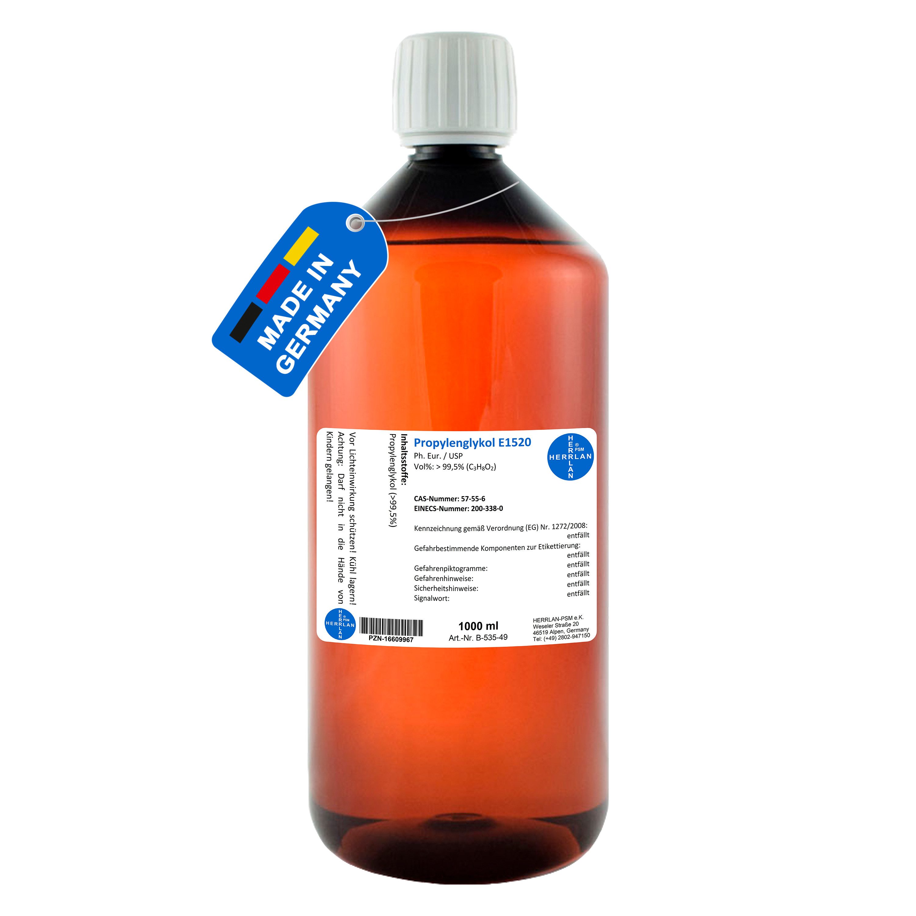 HERRLAN Rohseife Glycerin E422 - 99,5% - Pur VG zum Vorteilspreis, 1000 ml - Made in Germany